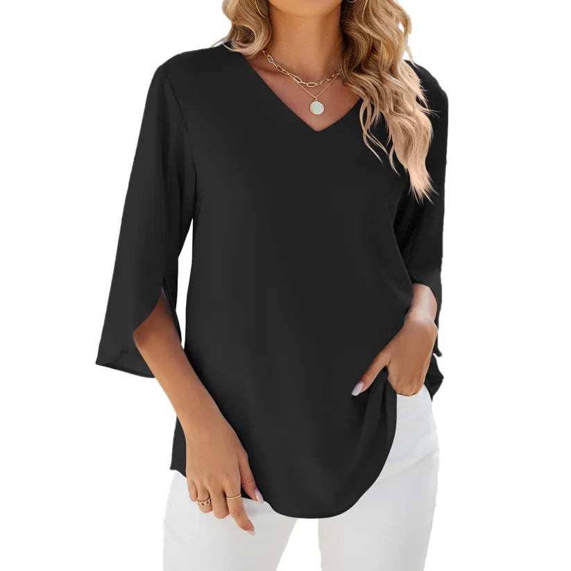 Women's Summer Short Sleeve V-Neck Top-8
