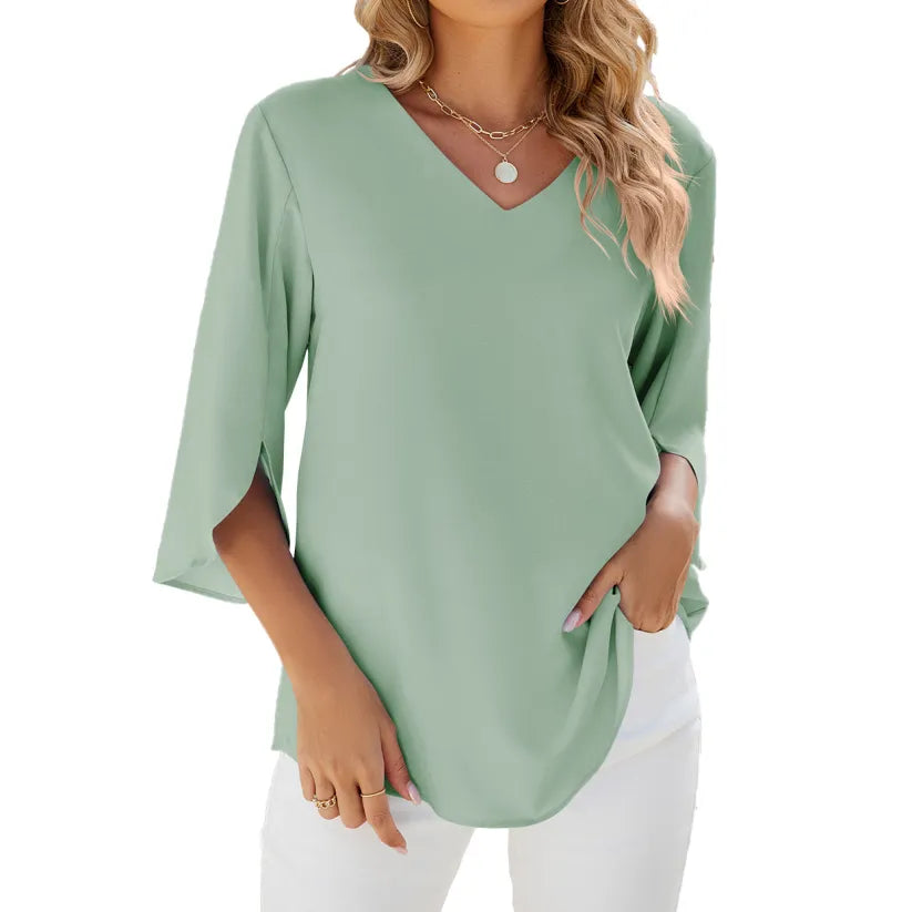 Women's Summer Short Sleeve V-Neck Top-7