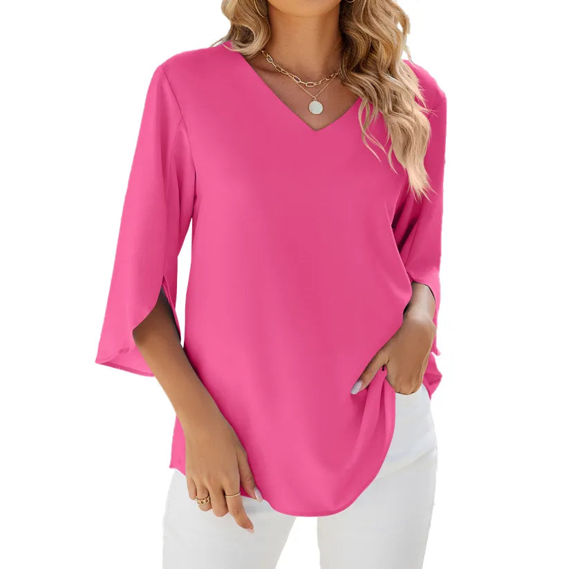 Women's Summer Short Sleeve V-Neck Top-9