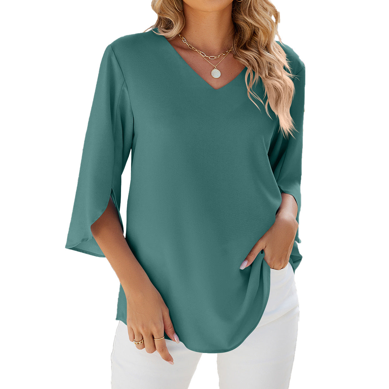 Women's Summer Short Sleeve V-Neck Top-11