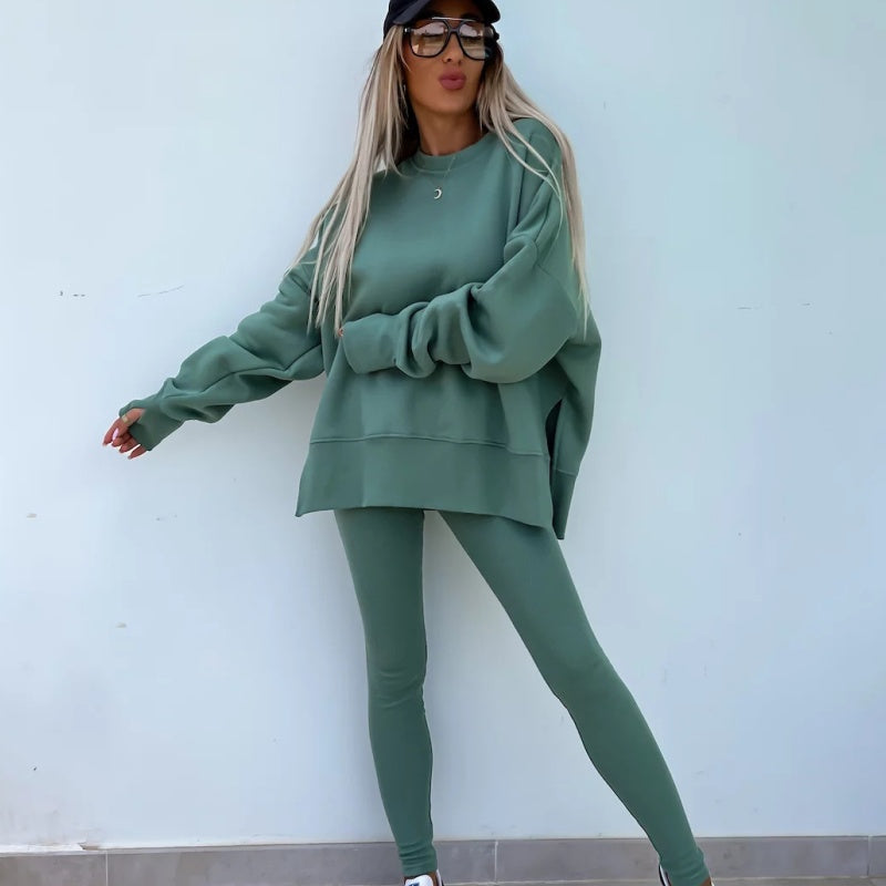 Women's Long Sleeve Printed Sweatshirt and Leggings 2-piece Set-4