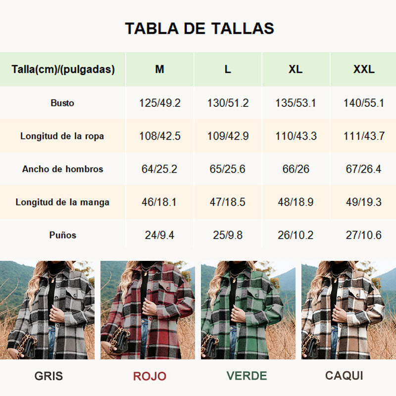 Women's Plaid Print Long Sleeve Warm Tweed Coat-2