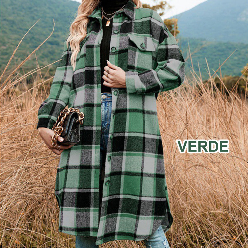Women's Plaid Print Long Sleeve Warm Tweed Coat-19