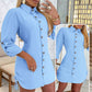 Women's Lapel Button-Down Side Drawstring Shirt Dress-4
