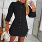 Women's Lapel Button-Down Side Drawstring Shirt Dress-6