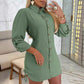 Women's Lapel Button-Down Side Drawstring Shirt Dress-11