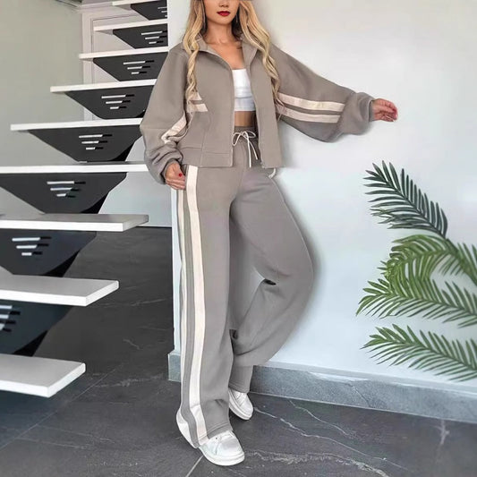 🎉  Early Bird Price🎁Women's Striped Zipper Jacket & Casual Pants 2-Piece Set