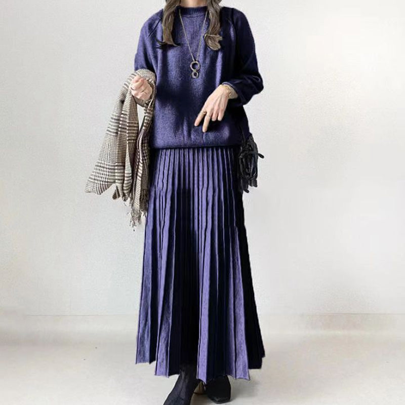 🔥HOT SALE 49% OFF🔥Women's Round-Neck Top ＆ Pleated Skirt 2-Piece Set-16