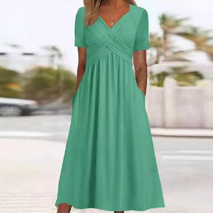 🍀LAST DAY SALE 49% OFF🍀Women’s V-Neck Short Sleeve Long Dresses