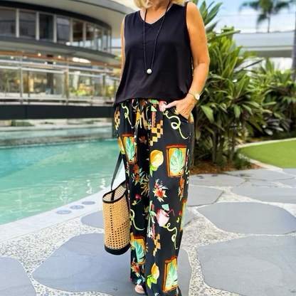 Sleeveless Top & Wide-Leg Pants 2-Piece Set