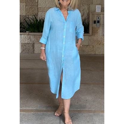 Women‘s Casual Loose Cotton Linen Long Shirt Dress