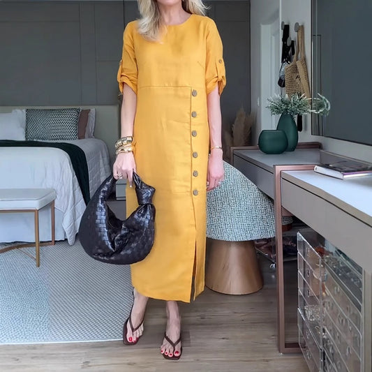 ⏳ Limited time 50% off! 💥Women's Button-Down Side Slit Maxi Dress（The more you buy, the higher the discount）