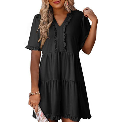💃2026 Summer Hot Sale 49% OFF🌈Women's V Neck Ruffle Casual A-Line Flowy Swing Shift Dress