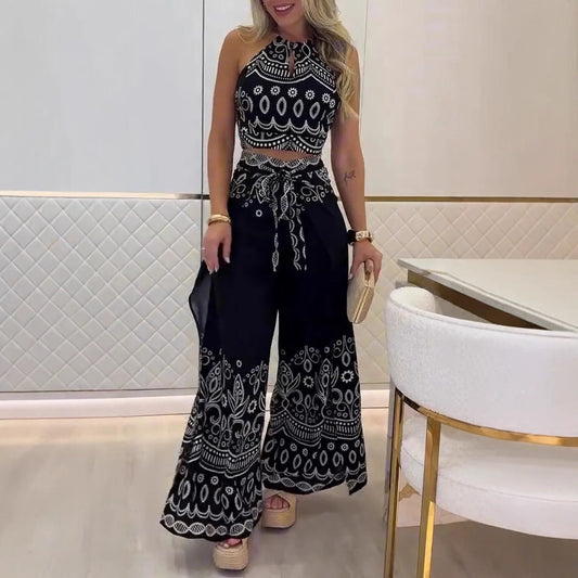 ⏰LAST DAY! 50% OFF💥Women’s Retro Ethnic Halter Top & Wide Leg Pants Set