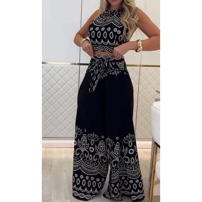 ⏰LAST DAY! 50% OFF💥Women’s Retro Ethnic Halter Top & Wide Leg Pants Set