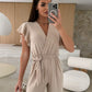 🔥50% OFF🔥Women's Fashion Solid Color V-Neck Ruffle Sleeve Wide-Leg Jumpsuit