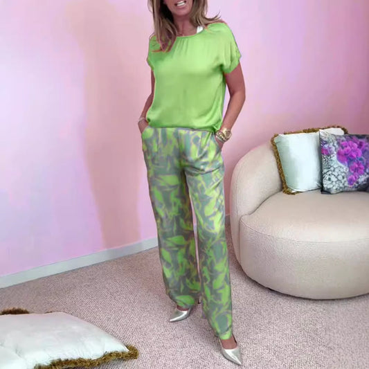 🌞2025 Summer Sale🌺🔥Top & Printed Wide-Leg Pants 2-Piece Set