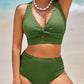 🏆Only £11.99 Last Day Promotion!🎁 👙Textured Knot-Front High-Waisted Bikini Set
