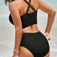 🏆Only £11.99 Last Day Promotion!🎁 👙Textured Knot-Front High-Waisted Bikini Set
