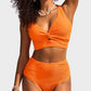 🏆Only £11.99 Last Day Promotion!🎁 👙Textured Knot-Front High-Waisted Bikini Set