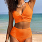 🏆Only £11.99 Last Day Promotion!🎁 👙Textured Knot-Front High-Waisted Bikini Set