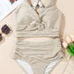 🏆Only £11.99 Last Day Promotion!🎁 👙Textured Knot-Front High-Waisted Bikini Set