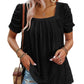 🔥Hot Sale 49%💥Women's Hollow Pleated Short Sleeves Square Neck Knit T Shirts Tops
