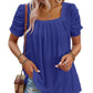 🔥Hot Sale 49%💥Women's Hollow Pleated Short Sleeves Square Neck Knit T Shirts Tops