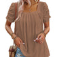 🔥Hot Sale 49%💥Women's Hollow Pleated Short Sleeves Square Neck Knit T Shirts Tops