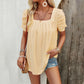 🔥Hot Sale 49%💥Women's Hollow Pleated Short Sleeves Square Neck Knit T Shirts Tops