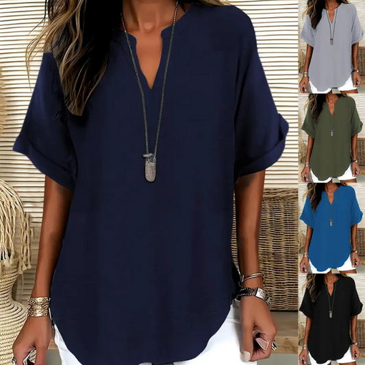 💥Last Day Special Sale 50% OFF💝✨Fashion Loose Solid Color Short Sleeve Top
